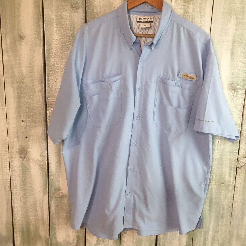 Columbia PFG Men's Shirt Vented Short Sleeve Fishing Pockets Blue Sz XL